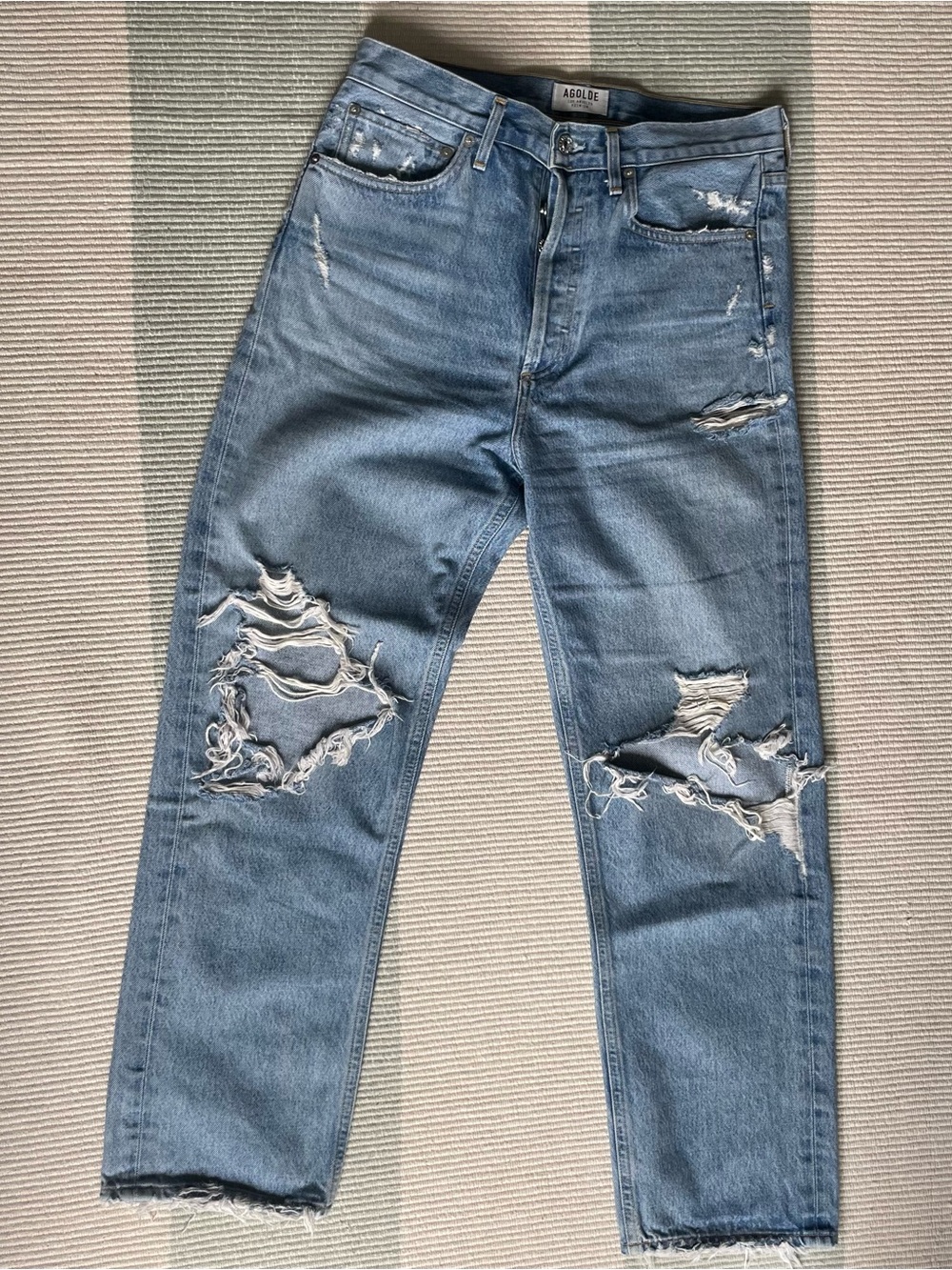 Agolde Distressed Light Blue Straight 90s Jeans, sz 28